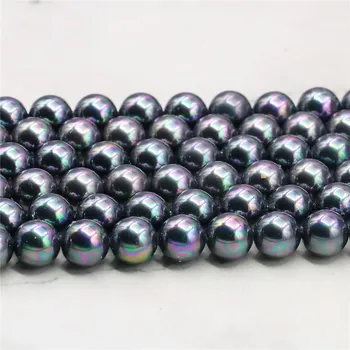 8 мм натурален черен кръг морска мивка перли свободни мъниста САМ изработка на бижута аксесоари за жените момичета подарък в насипно състояние 16 см