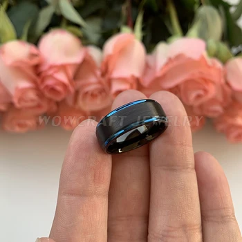 8 мм синьо Волфрам пръстени за мъже годежен пръстен Пръстен черен син покритие матово покритие ступенчатые край comfort Fit конфигуриране на гравиране