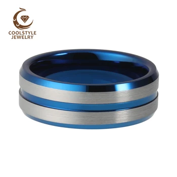 8 мм синьо мъжки пръстен от волфрам годежен пръстен с Център нагъната скосени matte finish comfort Fit