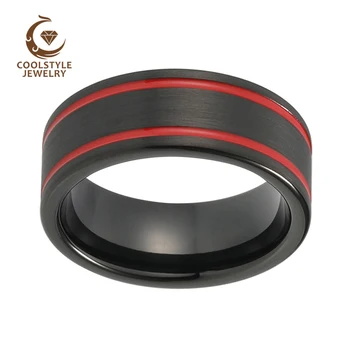 8 мм Червен годежен пръстен жени, хора Черно Волфрам пръстен на тръбата нарязани нагъната четка comfort Fit