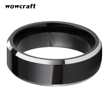 8 мм черен волфрамов карбид пръстени за мъже жени годежен пръстен черно покритие скосени ръбове полиран-блестящ comfort Fit