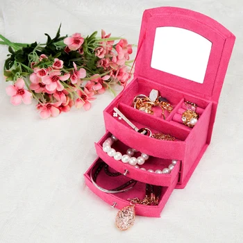8955 FREE Promotions момиче Cosmetic box organizer ковчег огледало 4 цвята ковчег за бижута лилаво, розово-червен розов допълнителни женски подаръци