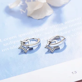 925 стерлинги сребърни обеци Crystal за жени Звезда обеци корейската мода бижута геометрични оране момиче eh1085
