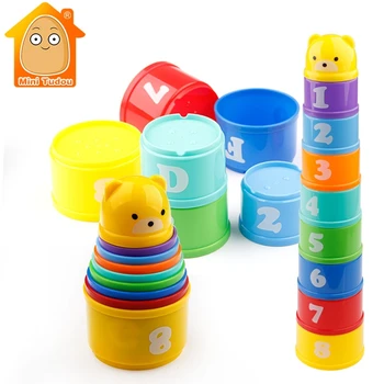 9шт забавни играчки за деца от 6 месеца + цифри, букви сгъване стека Купа кула деца за ранна интелигентност