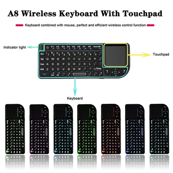 A8 Russianpyccku английски испански френски Air Fly Mouse White Color Осветен Mini Wireless Keyboard Handheld Тъчпад for Speech