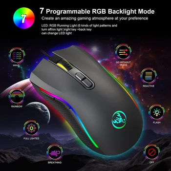 A869 Gaming Mouse Professional 3200 DPI 7 бутона на мишката USB жичен 7 ярки цветни светлини мишка с ергономичен дизайн за PC