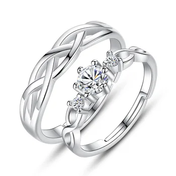 AAAAA Циркон корейското пръстен сребърно покритие двойка-прегръдка-дизайн пръстени за жени годежен пръстен бижута resizable двойка оферта пръстени