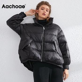 Aachoae Solid Casual Down Jacket Women Thick Warm Batwing Long Sleeve Губим Winter Coat Side Split Ultra Light Duck Down Coats