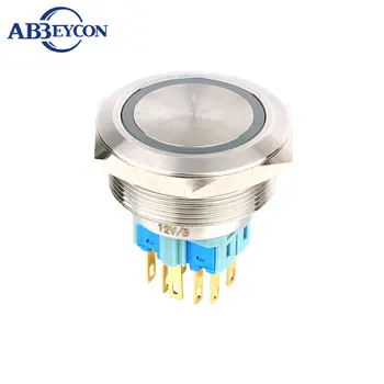 ABBEYCON 30 мм плоска корона: неръждаема стомана, метал водоустойчив пин терминал нормално отворен незабавно пръстен на LED кратко бутон превключвател