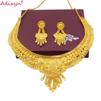 Adixyn Vintage Gold Earrings/Chokers chain Jewelry set for Women Африка Индия Middle east Party Wedding gifts free box N05175