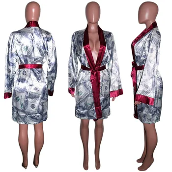 Adogirl долар печат цвят мозайка дълга жилетка с колан жени мода ежедневни стягам тренч палто женски домашен яке
