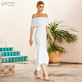 Adyce 2021 New Summer White Off Shoulder Bandage Dress Women Секси Short Sleeve Celebrity Evening Runway Bodycon Party Club Dress