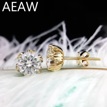 AEAW Flower формата на сърце 14К Жълто Злато 2ctw 4ctw DF Color Moissanite Diamond Stud обеци за жени Push or Screw Back for Women