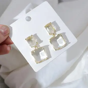 AENSOA мода корейски квадрат Кристали, обеци от падане за жени 2020 медна сплав геометрия себе си обеци, бижута подарък