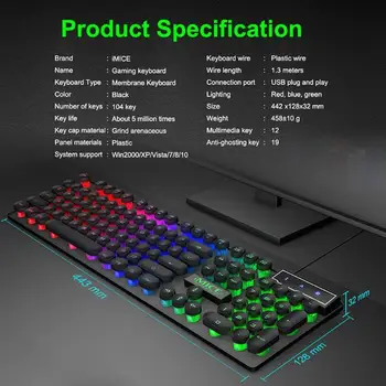 AK-800 USB Wired Mechanical Feeling Waterproof 104 Key RGB Gaming Keyboard Suspended Keycap Double Design Waterproof
