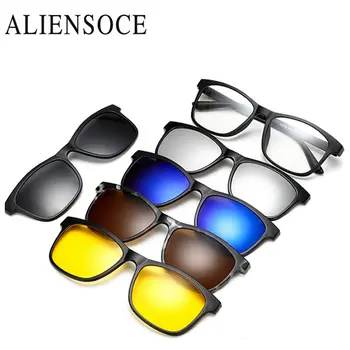 ALIENSOCE Магнит слънчеви очила клип на магнитен клип на мъжки слънчеви очила polarized клипове потребителски рецепта късогледство нощно виждане