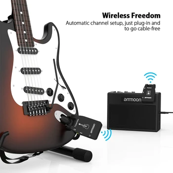 Ammoon 2.4 G Wireless Guitar Receiver System Акумулаторна батерия 6 канален Аудиопередатчик приемник за електрическа китара бас