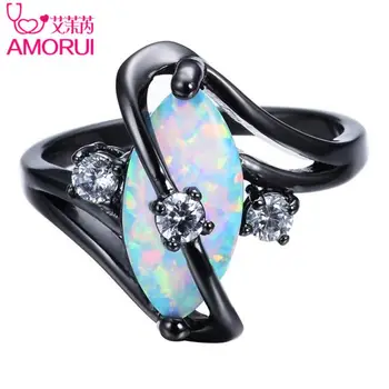 AMORUI Rainbow Crystal Women wedding Rings мед черното злато пръстени за жени, модни бижута-годежни пръстени Femme Анел Anillos