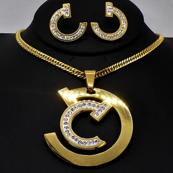 AMUMIU мода австрийски злато, посребрени бижута за жени камъни бижута африканец огърлицата обеци JS067