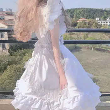 Anbenser Sweet White Angel Jsk Lolita Dress Japanese Vintage Kawaii Момиче Готически Star Дантела Fairy Dress Cosplay Princess Dresses