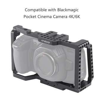 Andoer помещение Кейдж видео стабилизатор за Blackmagic джобен кино Vlog камера за 4K / 6K BMPCC 4K 6K горната дръжка Дръжка за бързо освобождаване