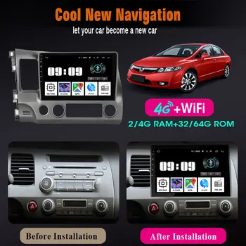 Android 9.0 2 Din Car Radio Multimedia Video Player GPS Навигация IPS за Honda Civic 2005-2012 8 основната 2din стерео 4G RDS+DSP