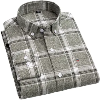 Aoliwen Марка топ продажба на плюс Размер памук, Синьо, Лилаво райе Оксфорд официални и ежедневни с дълъг ръкав ризи мъже Плат риза каре