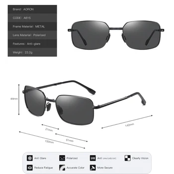 AORON сгъваеми поляризирани слънчеви очила Мъже / Жени мода правоъгълни очила с метални рамки слънчеви очила с UV400