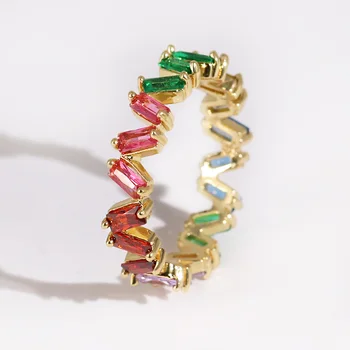 AOTEMAN Gold Filled Fashion Jewelry Rainbow Square Baguette Cz годежен пръстен за жени цветни кубични циркониеви годежни пръстени