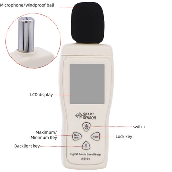 AS804 Цифров измерител на нивото на звука мярка 30-130 db шум db децибела метър диагностичен инструмент за мониторинг тестер анализатор на шума с 30% отстъпка