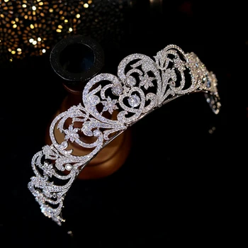 ASNORA Европейската булката Принцеса Даяна Короната 3A CZ Crystal лента за глава на бижута, сватбени аксесоари, сватбена прическа диадеми A01188