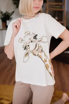 Atoff home дамски пижами ZHP 024/6 (млечна/сиво + какао (жираф/магаре))
