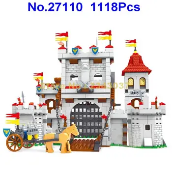 Ausini 1118pcs рицарски замък треньорът средновековен 9 градивен елемент играчка