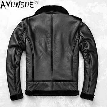 AYUNSUE Мъжко облекло зимно яке за мъже естествена овча кожа, кожени якета, дебели дрехи мъжки мотоциклетное палто Ropa Hombre LXR404