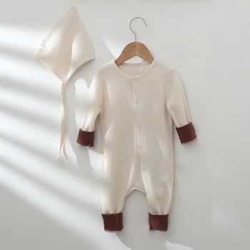 Baby Boy Girl roupas de bebe Newborn Baby Rompers + Шапка с дълъг ръкав тела новородено момиче облекло унисекс облекло