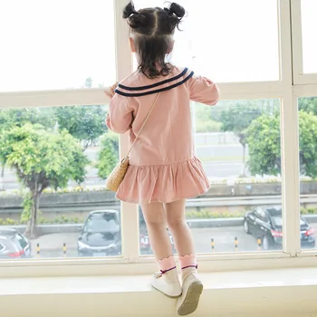 Baby Girl Dress Рокля С Дълъг Ръкав 2019 Новата Есенна Мода, Детски Дрехи Памук Бебето Бебешки Дрехи Сладък 2 Слой На Яката