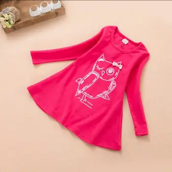 Baby Girl Dresses Children Long Sleeve Owl Short Dresses Fashion Kids Tunic Baby Top Girls Clothes