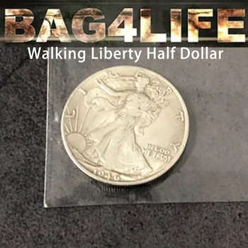 Bag4Life (1 Walking Liberty Half Dollar) Фокуси Отблизо Улични Илюзии Трик Монета През Прозрачната Найлонова Торбичка Magica Подпори