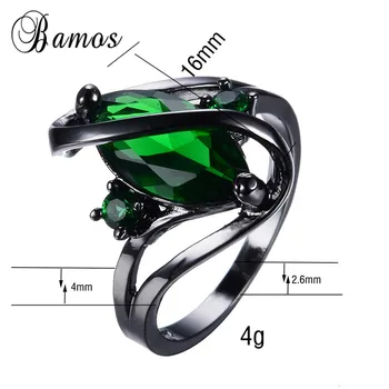 Bamos елегантен зелен кубичен цирконий S пръстен Vintage мода черното злато напълнена годежен пръстен за жени може да е Камък бижута RB0048