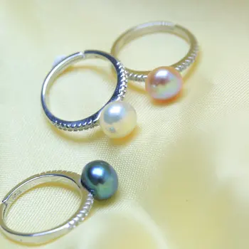 BaroqueOnly 2019 мода перлена пръстен естествени сладководни перли, пръстени 8-9 мм AAA Циркон 925 сребро, бижута Пръстени за жени
