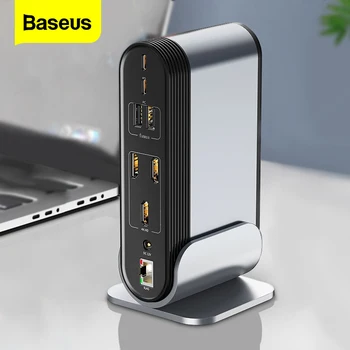 Baseus C USB ХЪБ Type C to HDMI, RJ-45, VGA, SD/TF Четец USB 3.0 PD Power Adapter 17 in 1 зарядно устройство за Macbook pro USB-C Hab