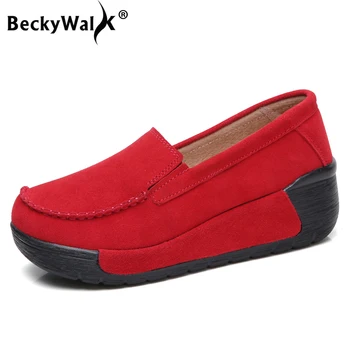 BeckyWalk гореща разпродажба есен Дамски Ежедневни обувки, велур, кожа платформа маратонки приплъзване на елегантни обувки Жена мокасини WSH2895