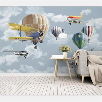 Beibehang снимка стенопис по поръчка на декорация на дома снимки Nordic ръчно рисувана карикатура самолет, балон, детска стая, стенопис