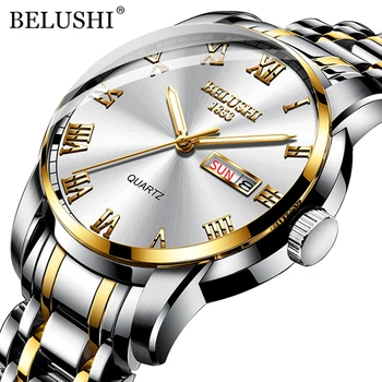 BELUSHI мъжка мода бизнес Кварцов ръчен часовник от Неръждаема стомана водоустойчив аналогов часовник за мъже календарни часовници 2021 нови часовници