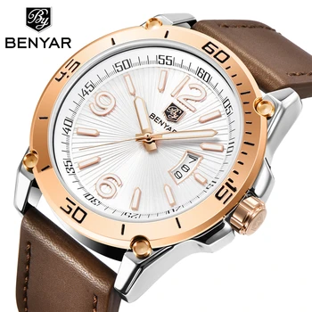 BENYAR Fashion Мъжки Watches Top Brand Luuxury кварцови часовници, мъжки ежедневни кожени водоустойчиви спортни хронограф Relogio Masculino