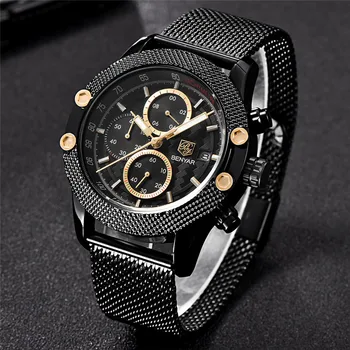 BENYAR Top Brand Sport Chronograph модни часовници мъжки бизнес ръчен часовник мрежа от неръждаема стомана кварцов часовник relogio Masculino