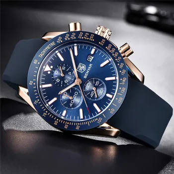 BENYAR мъжки часовници марка луксозни силикон каишка водоустойчив Спорт Кварцов хронограф военни часовници мъжки часовници Relogio Masculino