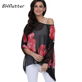 BHflutter 2020 жени блуза, риза плюс размер 4XL 5XL 6XL Batwing шифон върховете mujer печат ежедневни летни блузи, риза femme