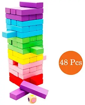 Bignosedeer 48 бр. дървена дъска за стайлинг на коса, цветна дървена кула акробатични блокове игра за деца и възрастни