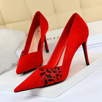 BIGTREE жени помпи секси елегантни тънки токчета генитални високи токчета на черните работни единични обувки парти Дамски обувки червени сватбени обувки